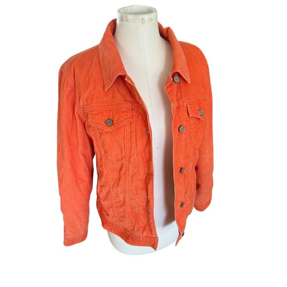 Vintage Y2K GAP Orange Corduroy Sherpa Lined Trucker Jacket Women's XL Grunge - Picture 4 of 14